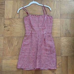 Reformation Red Checkered Linen Dress